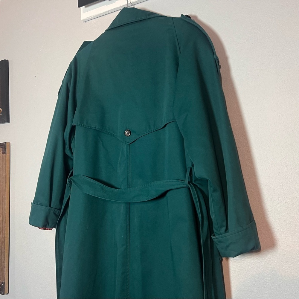 Vintage Double Breasted Trench Coat Womens Teal Green Size 12 Lined Long Belted - Picture 6 of 15